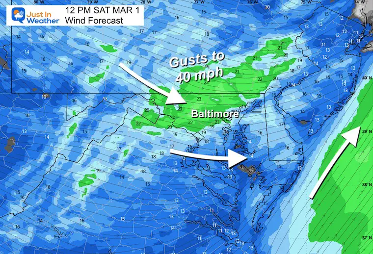 March 1 weather forecast wind Saturday Noon