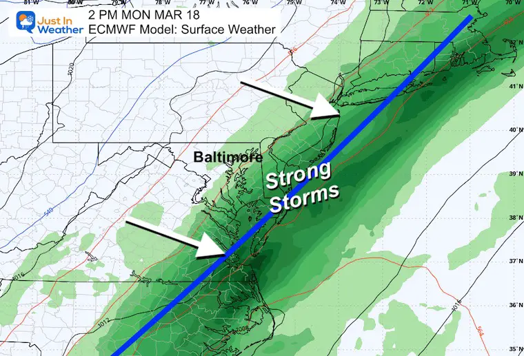 March 11 weather rain forecast Monday thunderstorms