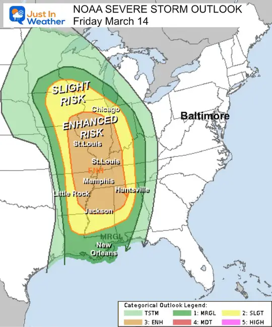 March 12 weather NOAA severe storm risk Friday