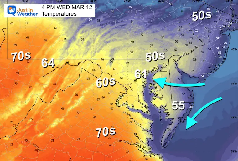 March 12 weather temperatures Wednesday afternoon