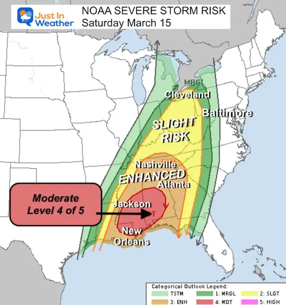 March 13 NOAA severe storm outlook Saturday