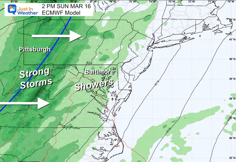 March 13 storm forecast Sunday afternoon