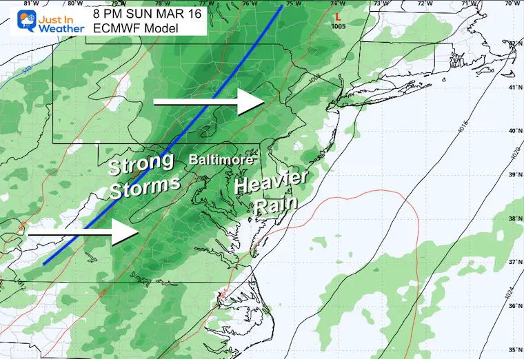 March 13 storm forecast Sunday evening