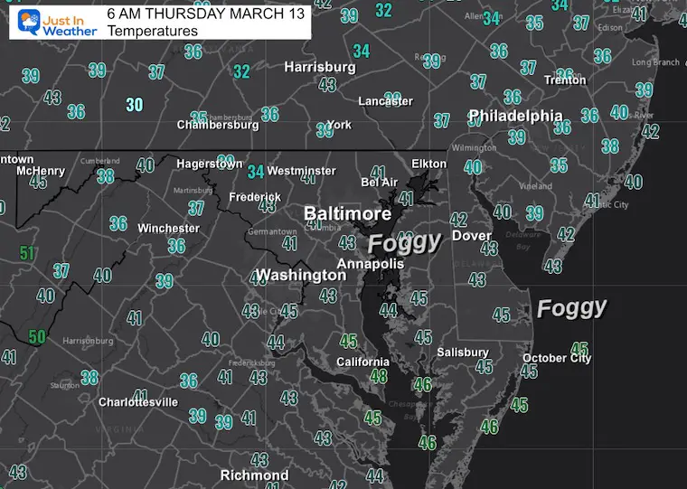 March 13 weather temperatures Thursday morning