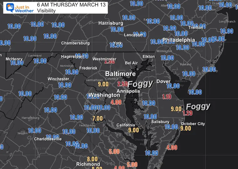 March 13 weather visibility Thursday morning