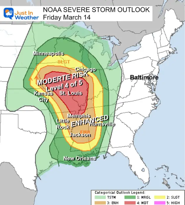 March 14 weather NOAA Severe Storm Risk Friday