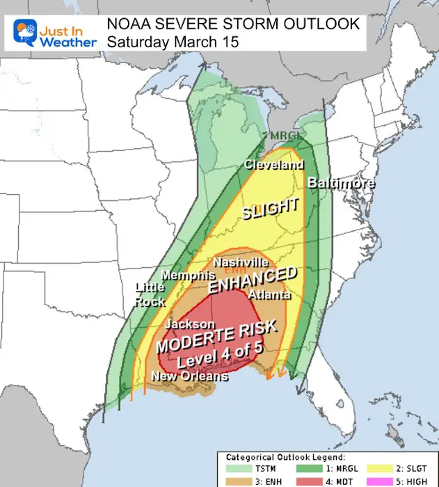 March 14 weather NOAA Severe Storm Risk Saturday