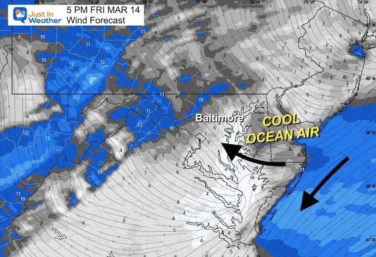 March 14 weather forecast wind Friday afternoon