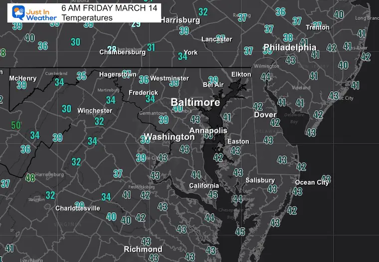 March 14 weather temperatures Friday morning