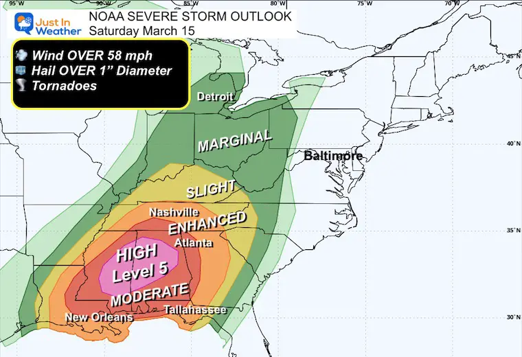 March 15 NOAA Severe Storm Risk Saturday