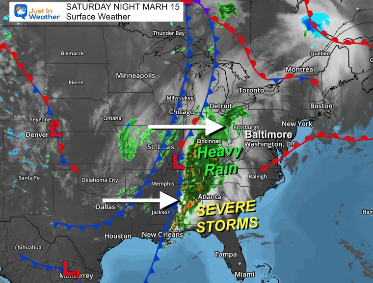 March 15 weather storm map Saturday night