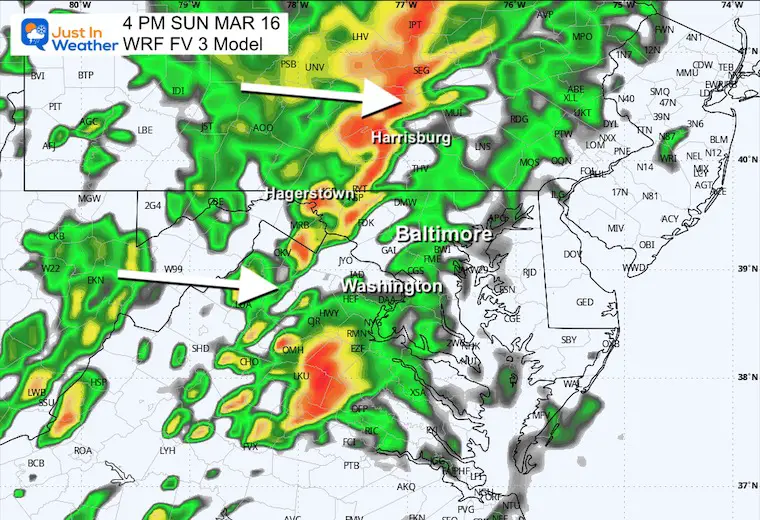 March 15 weather forecast radar storm Sunday 4 PM