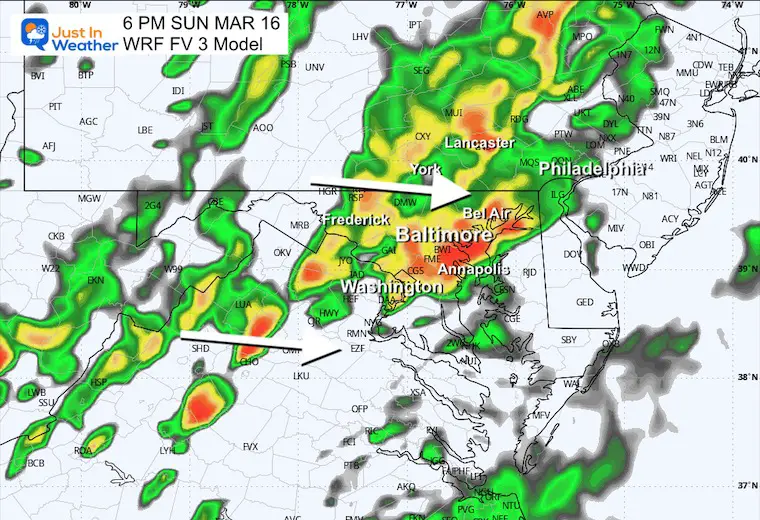 March 15 weather forecast radar storm Sunday 6 PM