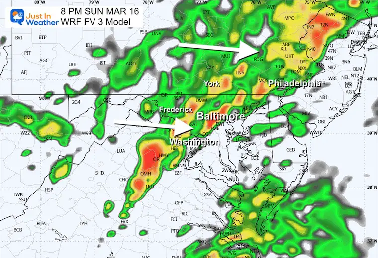 March 15 weather forecast radar storm Sunday 8 PM