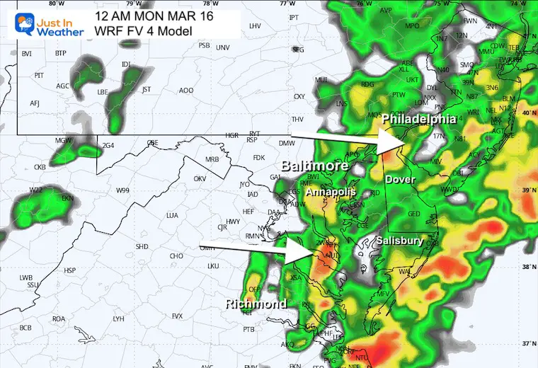 March 15 weather storm radar midnight Monday