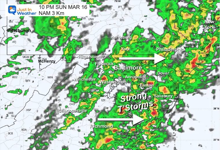 March 15 storm radar Sunday night 10 PM