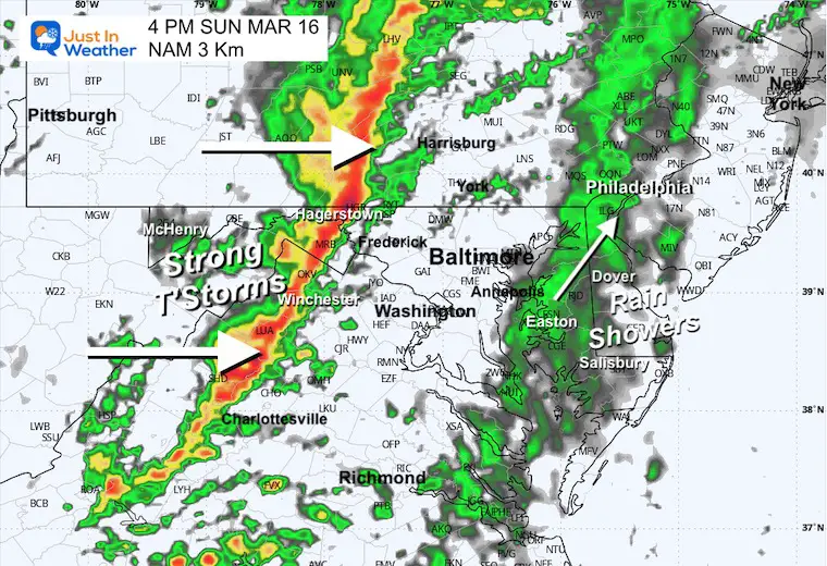 March 15 storm radar Sunday afternoon 4 PM