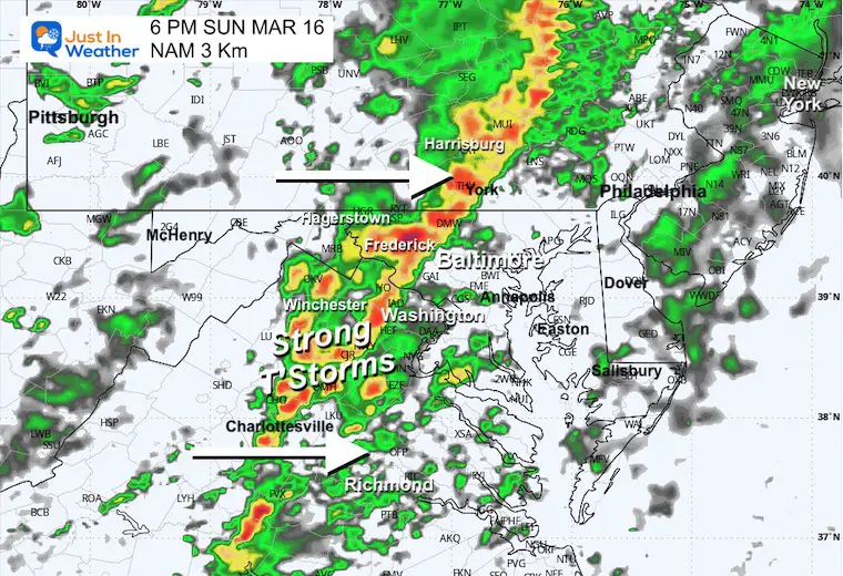 March 15 storm radar Sunday evening 6 PM