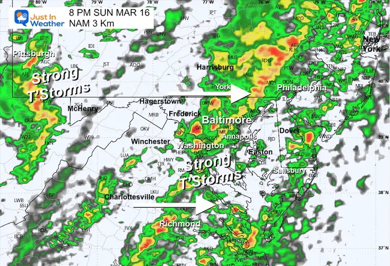 March 15 storm radar Sunday night 8 PM