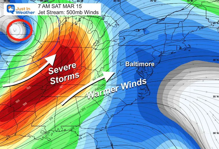 March 11 weather storm jet stream Saturday morning