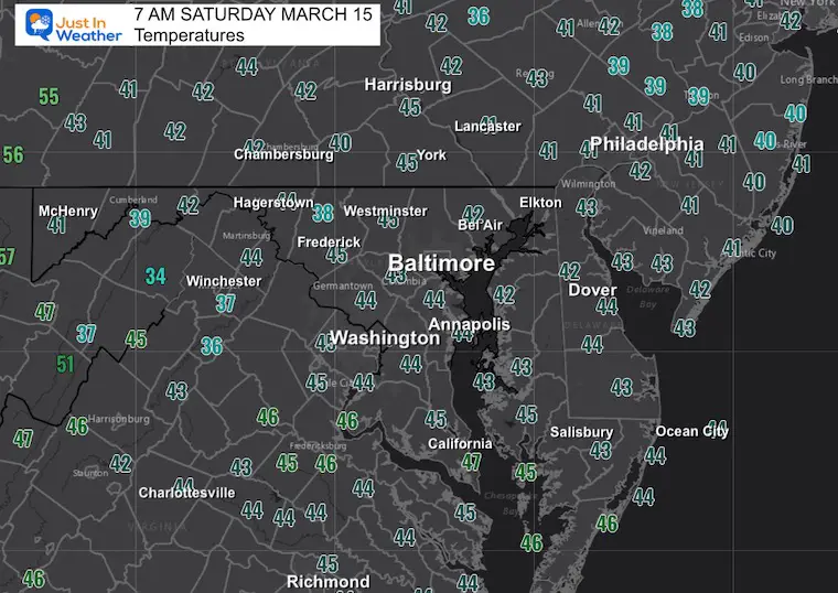 March 15 weather temperatures Saturday morning