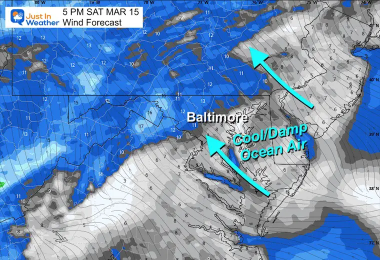 March 15 weather wind Saturday afternoon