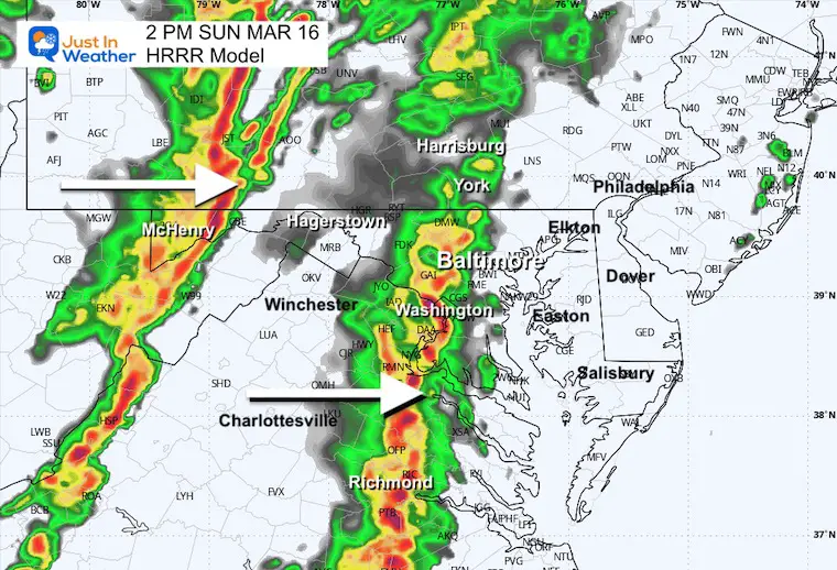 March 16 weather storm radar Sunday 2 PM