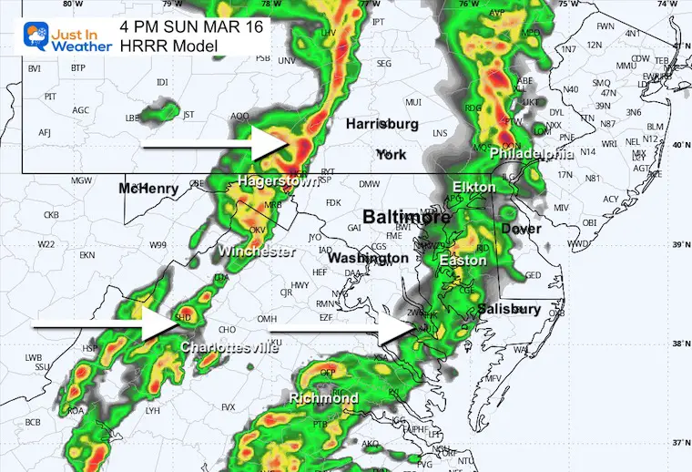 March 16 weather storm radar Sunday 4 PM