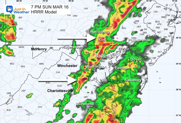 March 16 weather storm radar Sunday 7 PM