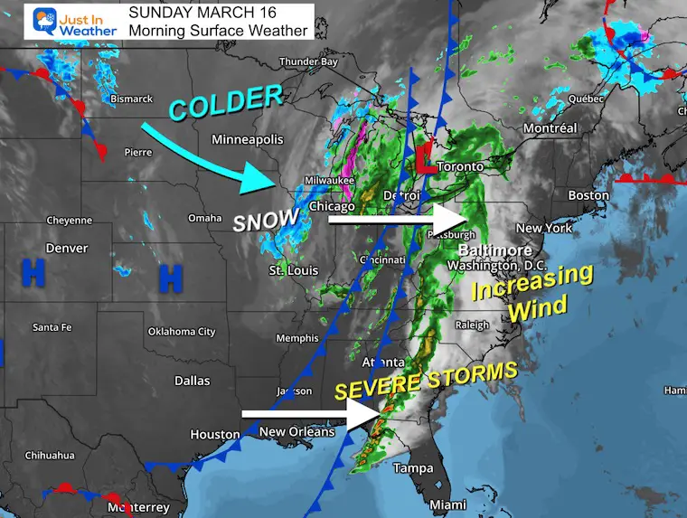 March 16 weather storm map Sunday morning