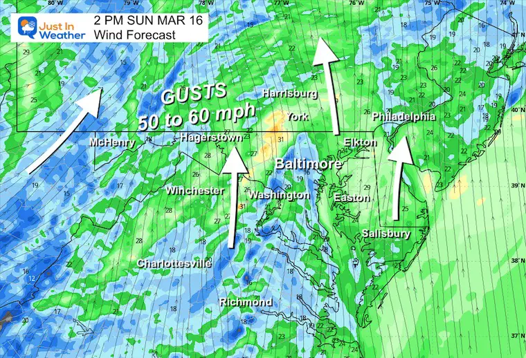 March 16 weather storm wind Sunday 2 PM