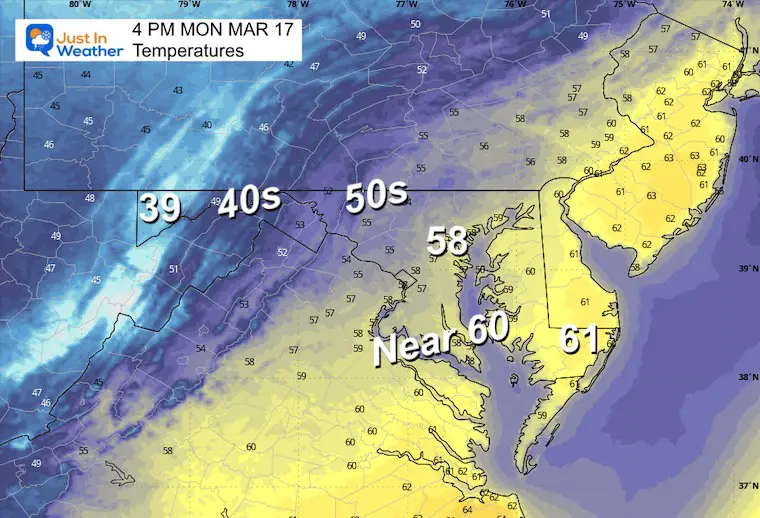 March 16 weather temperatures Sunday afternoon