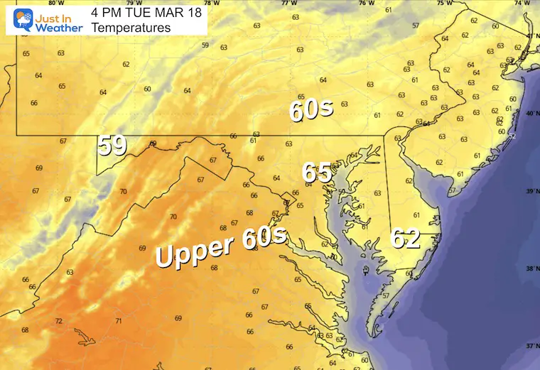 March 17 weather temperatures Tuesday afternoon