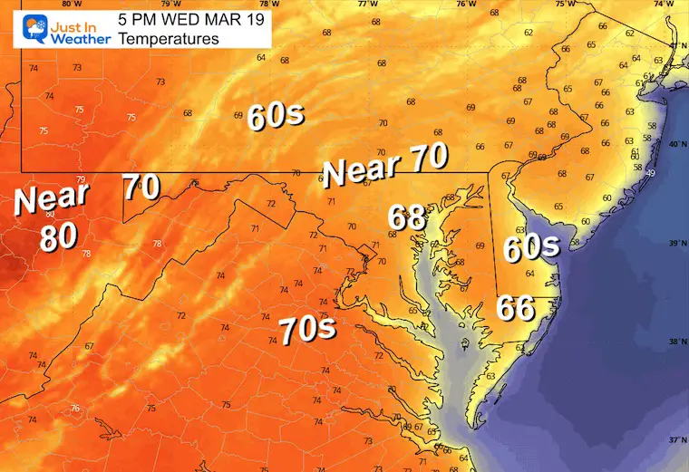 March 18 weather temperatures Wednesday afternoon