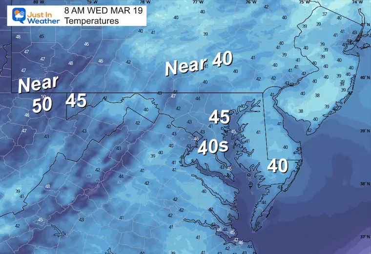 March 18 weather temperatures Wednesday morning