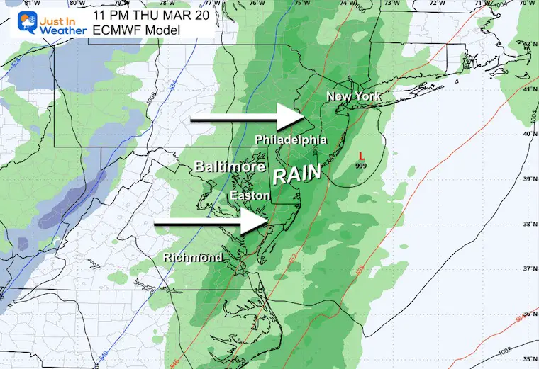 March 18 weather rain forecast Thursday 11 PM