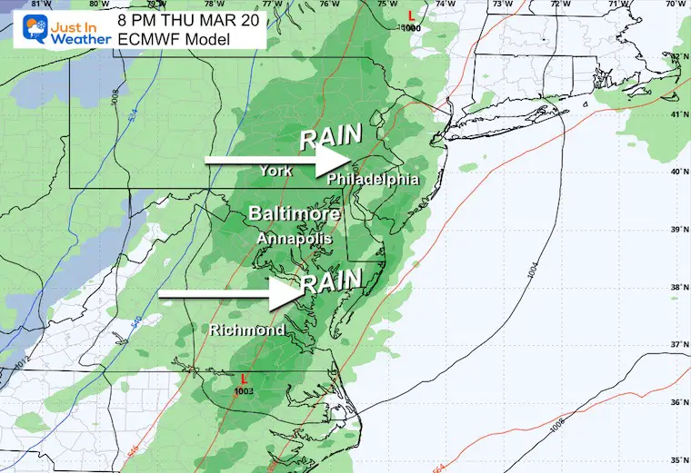 March 18 weather rain forecast Thursday 8 PM