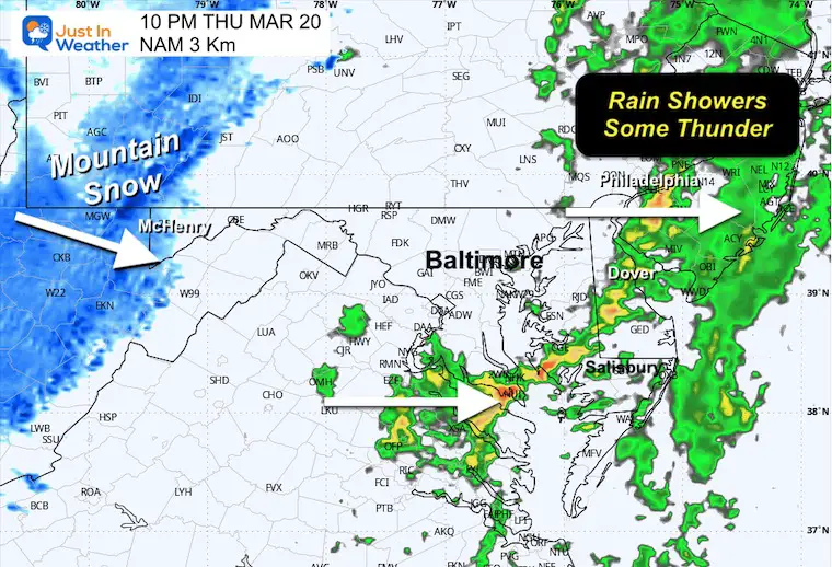 March 19 weather forecast rain radar Thursday 10 PM