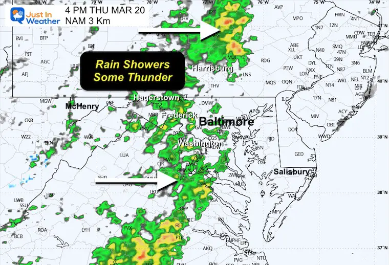 March 19 weather forecast rain radar Thursday 4 PM