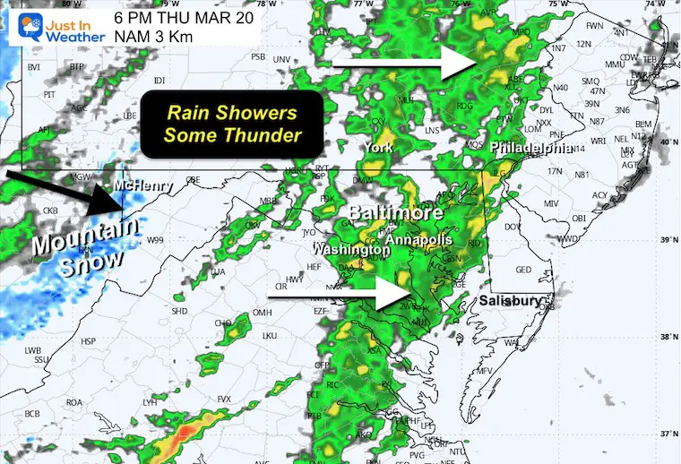 March 19 weather forecast rain radar Thursday 6 PM