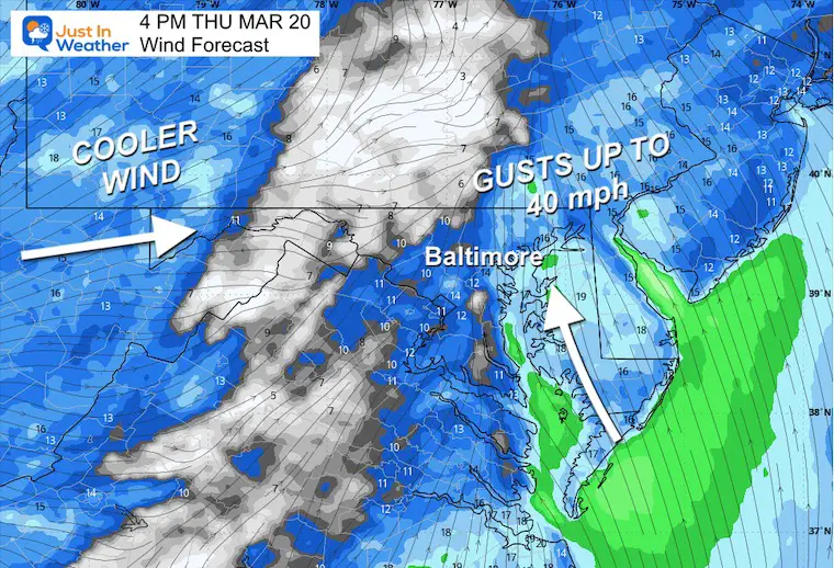 March 19 weather forecast wind Thursday 4 PM