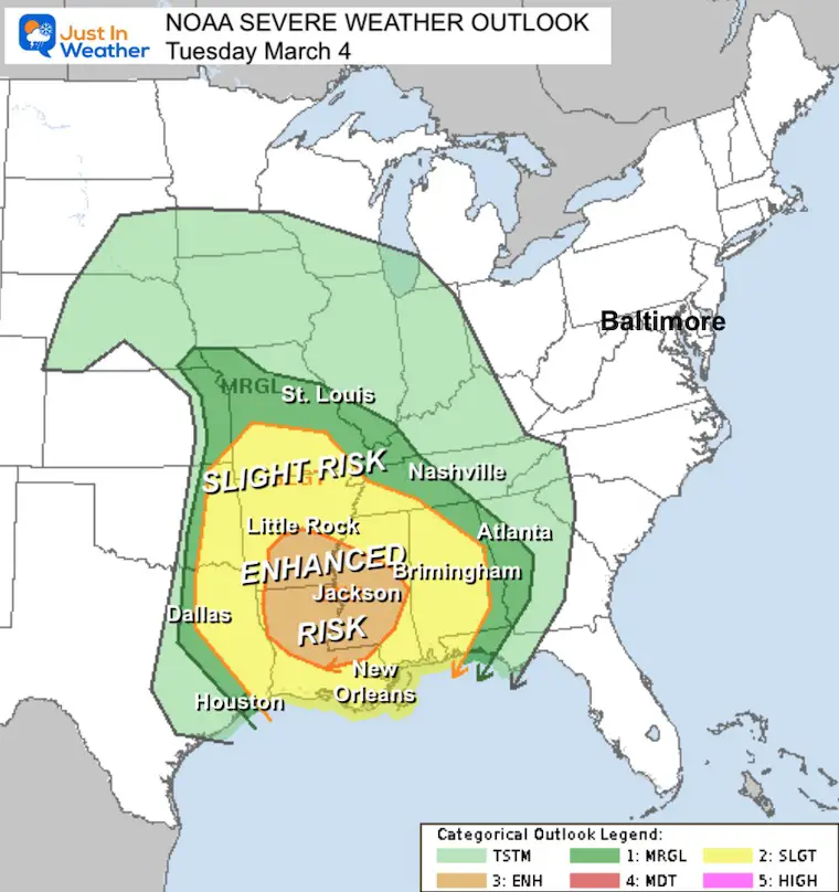 March 2 NOAA Severe Storm Risk Tuesday