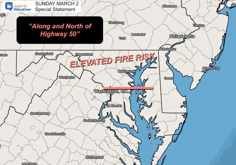 March 2 weather fire risk Sunday