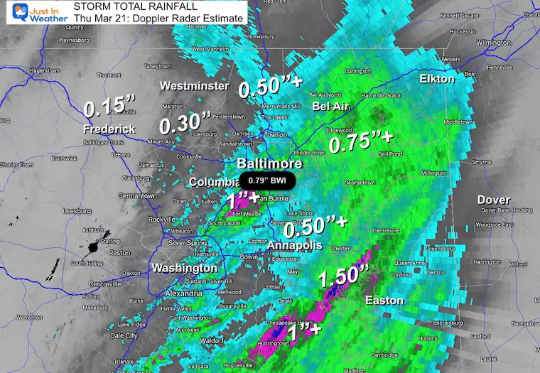 Rainfall doppler radar estimate Thursday March 20