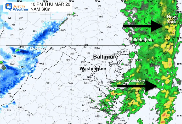 March 20 weather spring rain storm radar Thursday 10 PM