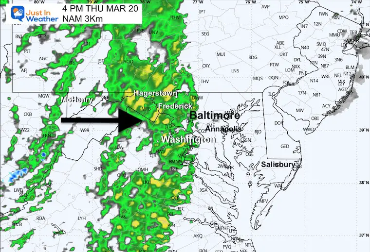 March 20 weather spring rain storm radar Thursday 4 PM