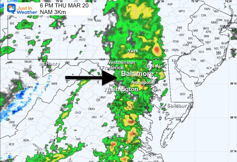 March 20 weather spring rain storm radar Thursday 6 PM