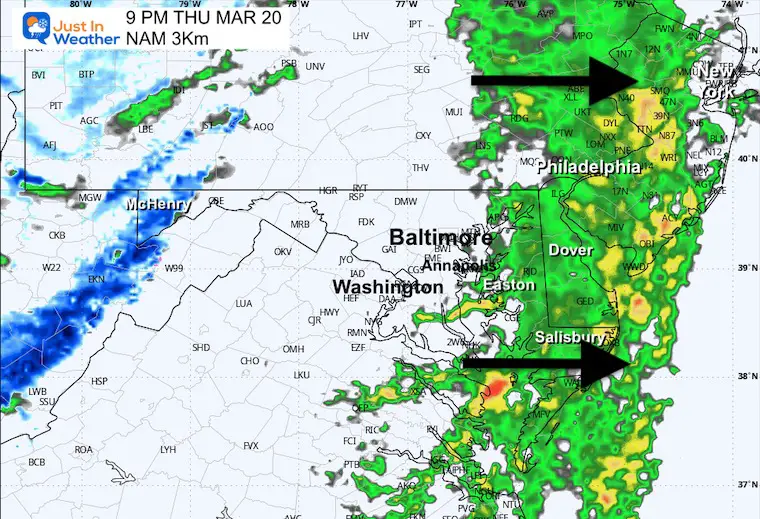 March 20 weather spring rain storm radar Thursday 9 PM