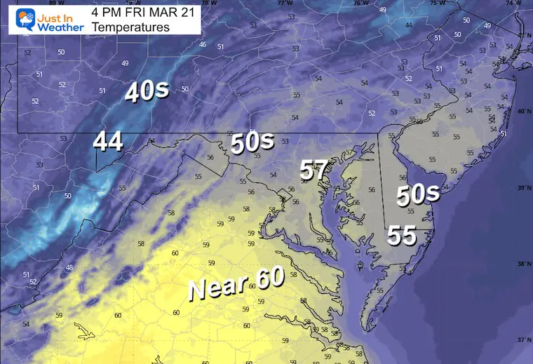 March 20 weather forecast temperature Friday afternoon