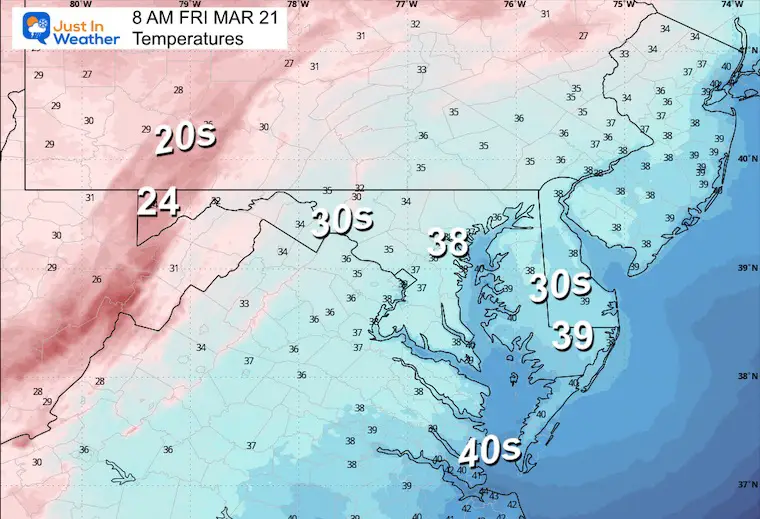 March 20 weather forecast temperature Friday morning